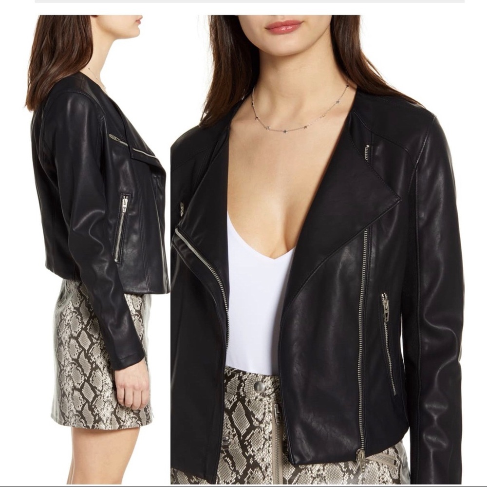 BLANKNYC Collarless Faux Leather Moto Jacket